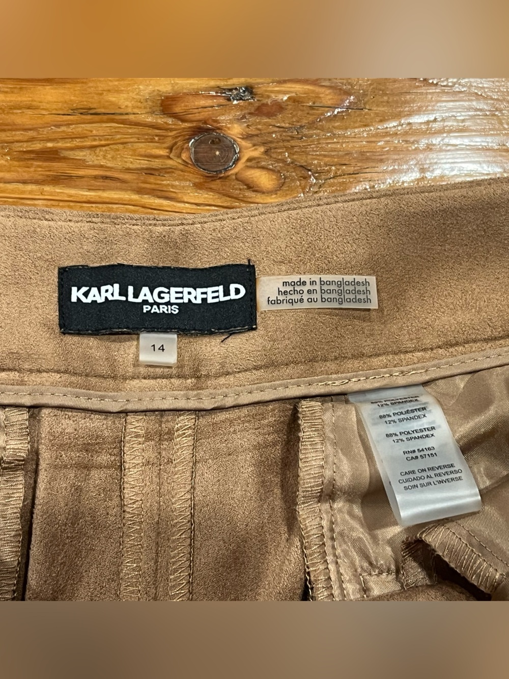 Karl Lagerfeld Brown Wide-Leg Faux Suede Pants in Camel Brown NWT - Picture 6 of 9